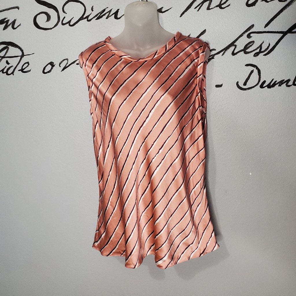 Rebecca Taylor 100% Pink Striped Silk Sleeveless Blouse, 16